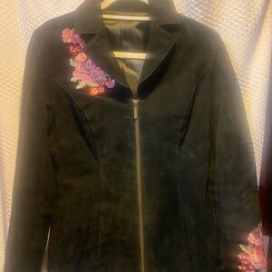 Embroidered Suede Black Jacket for Women